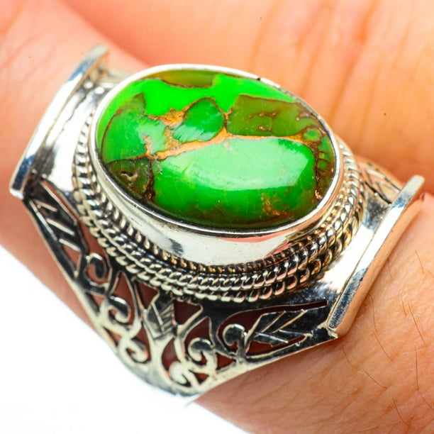 925 Sterling Silver Women Jewelry Copper Green Turquoise Ring Size 8 BL93873